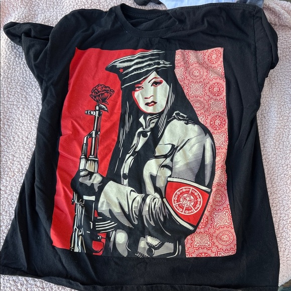 Black Graphic Tee with Red and White Design - Picture 1 of 2